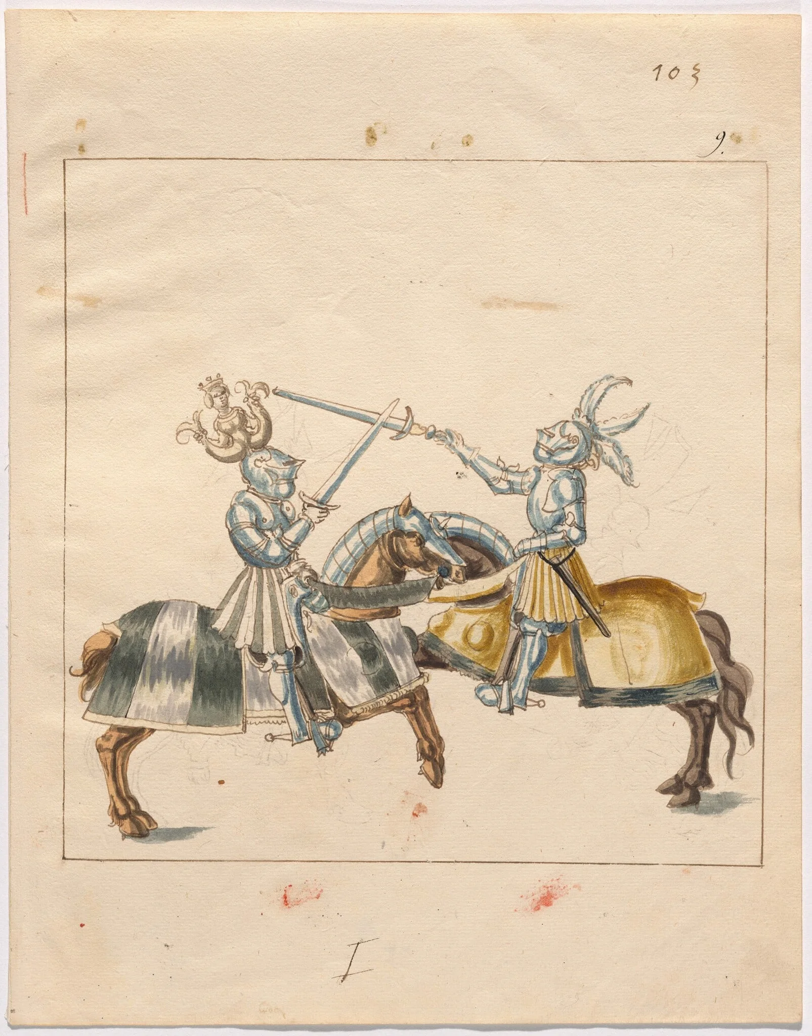 Mock Joust of War in Reinforced Field Armor, by German 16th Century, ink, 1514