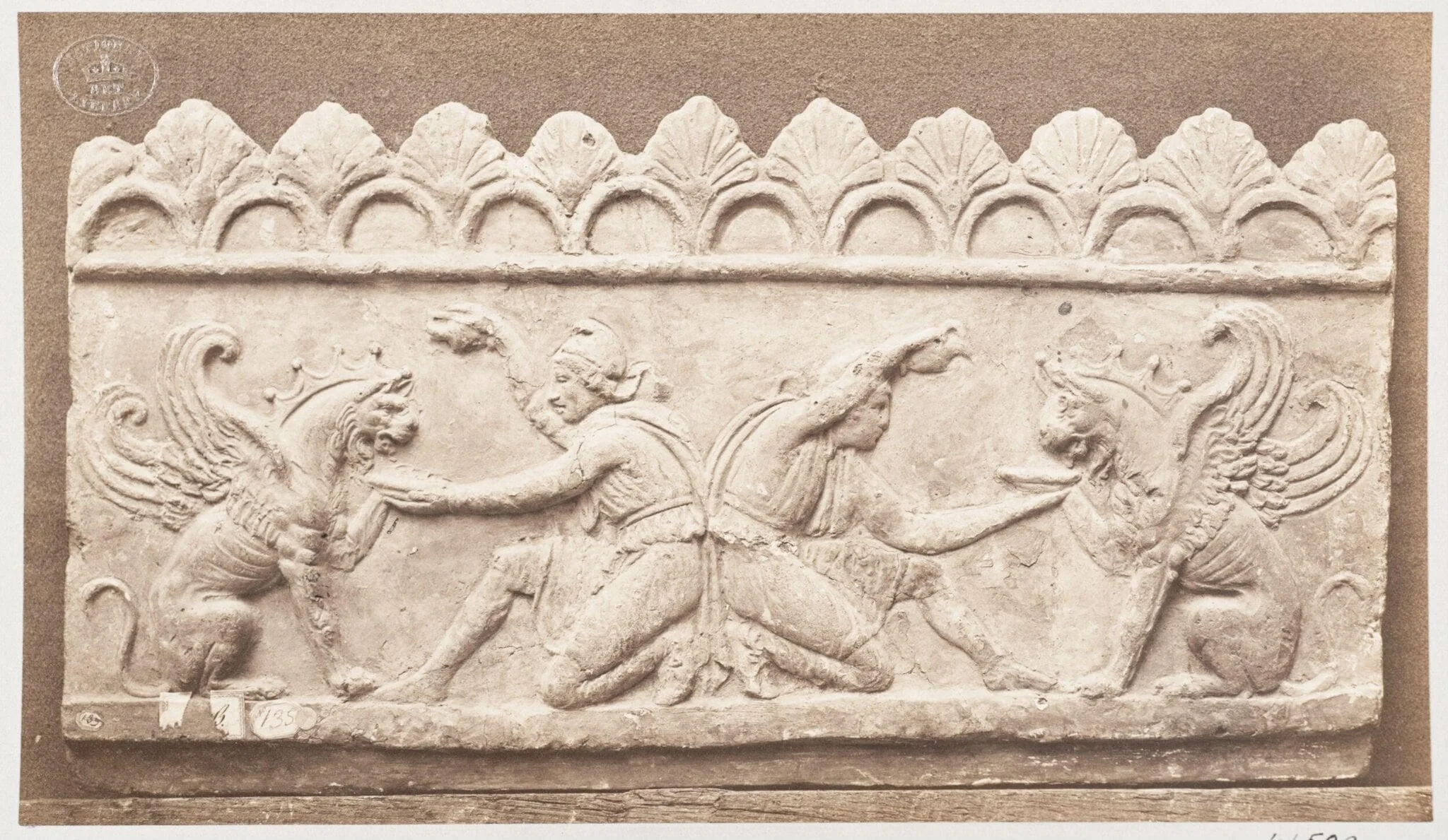 Bas-relief 'Libations of griffons' in terra cotta, by Louise Laffon, photographic, 1864