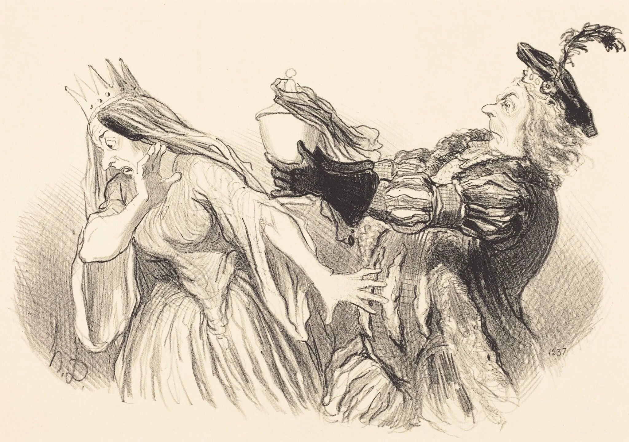 Hamlet, by Honoré Daumier, ink, 1851