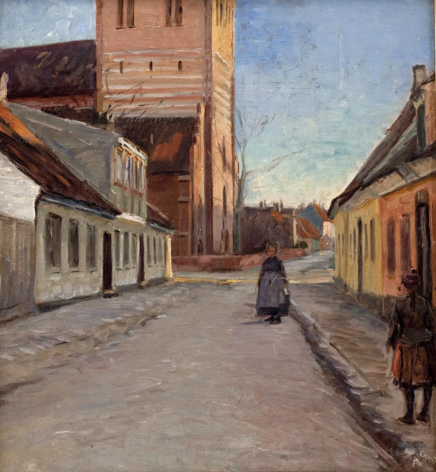 Gade i Køge med Nicolai kirke til venstre, by Unknown, 1898