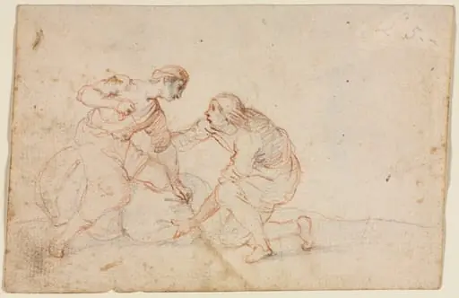 Two Men Tying a Bundle (recto)