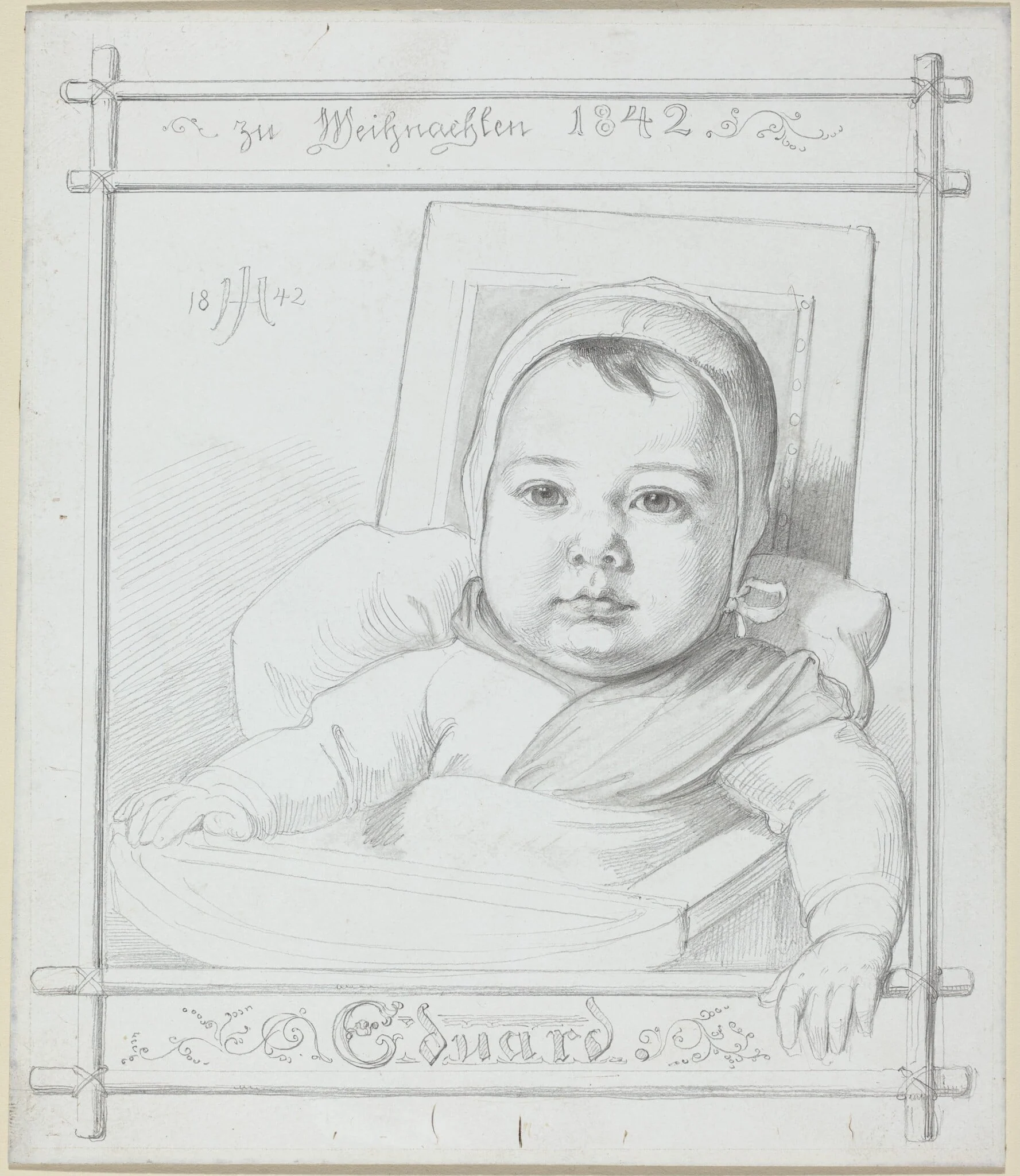 Eduard, the Artist's Infant Son, by Julius Hübner, graphite, 1842