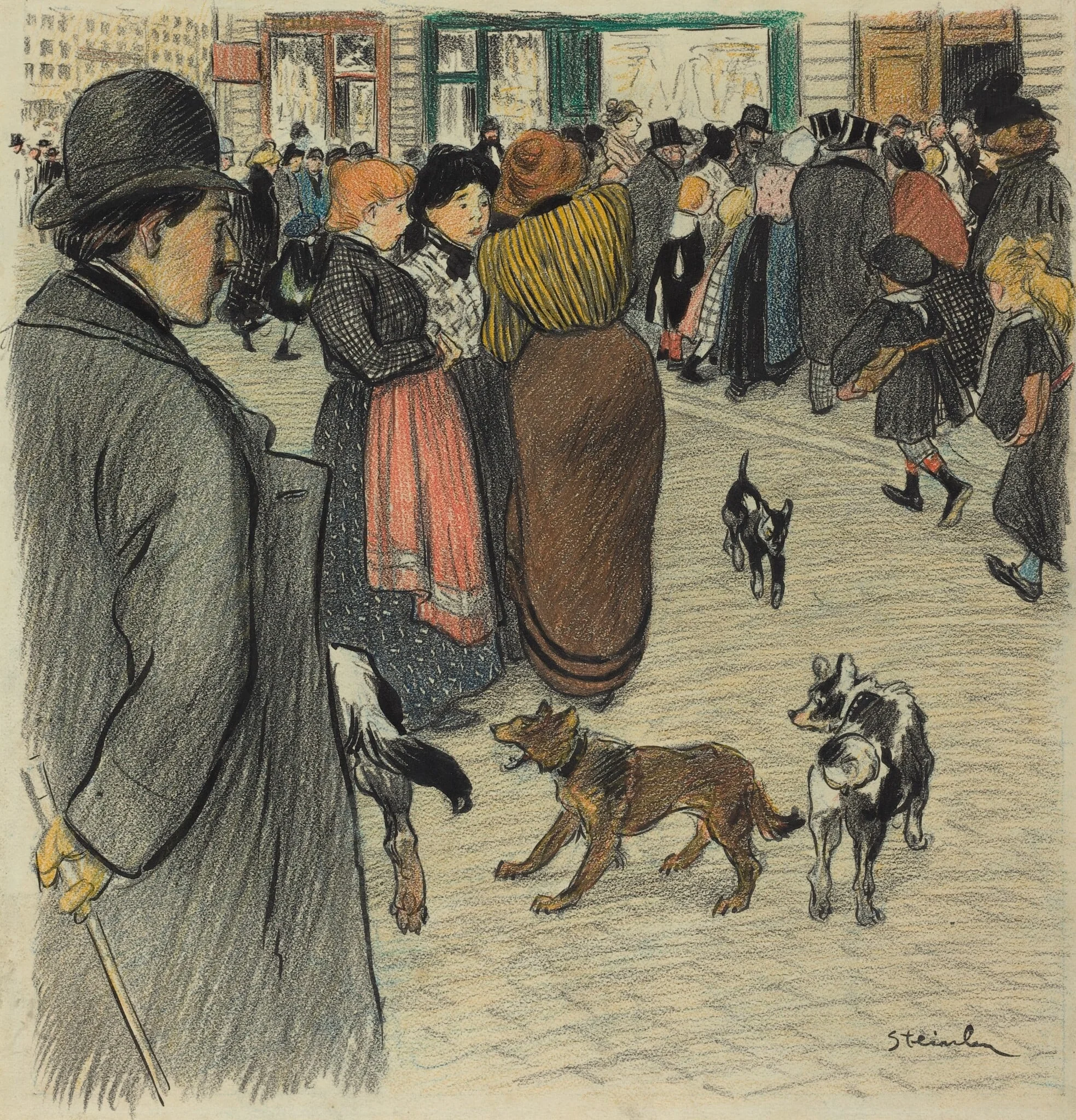 Watching the Crowd, by Théophile Alexandre Steinlen, ink, 1891