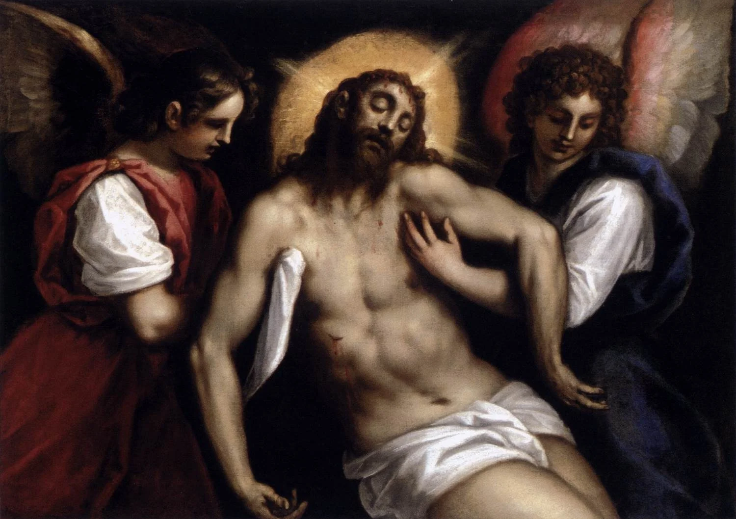The Dead Christ with Two Angels, by Palma il Giovane, oil, 1612