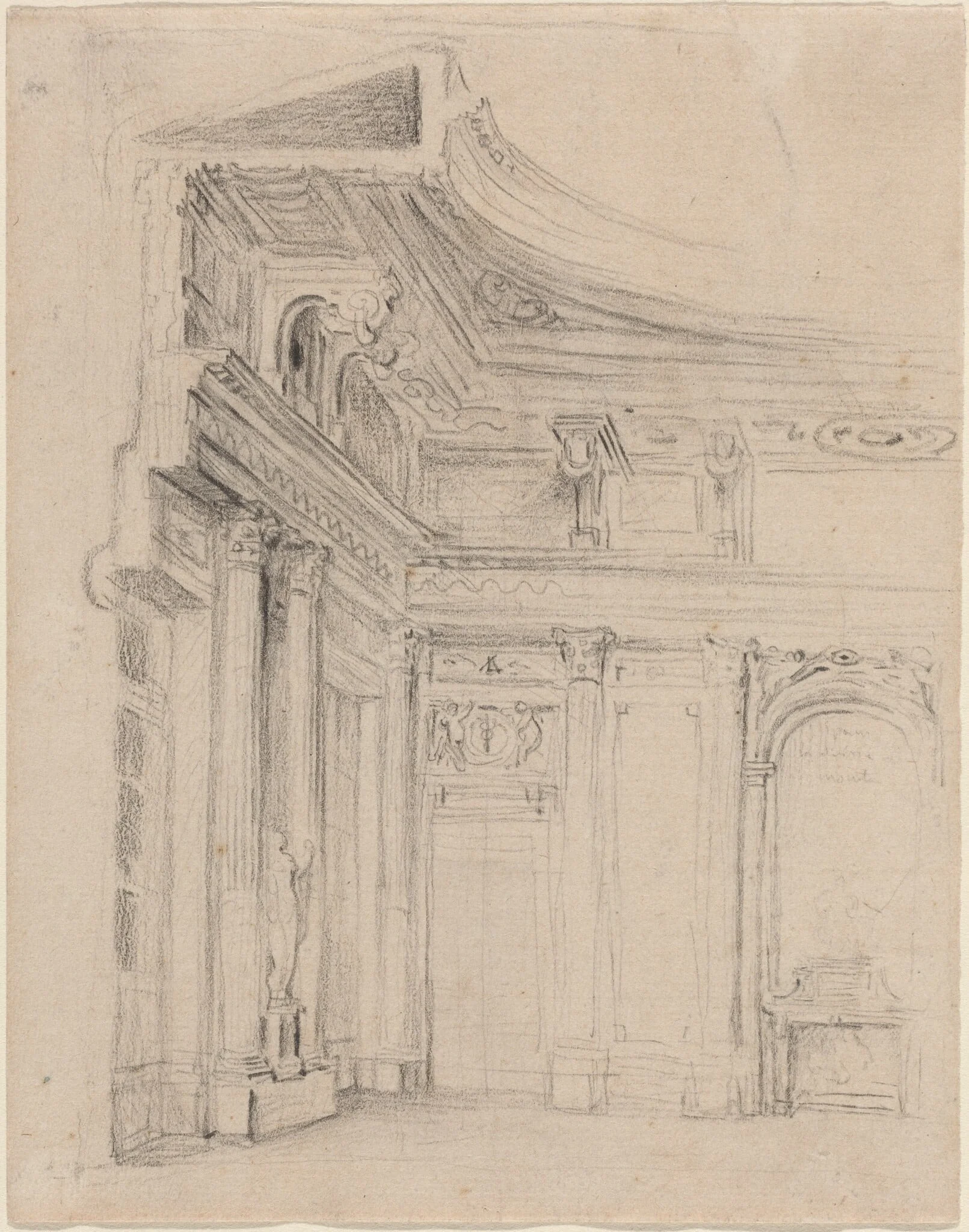 Corner of a Drawing Room, by Gabriel de Saint-Aubin, crayon, 1752