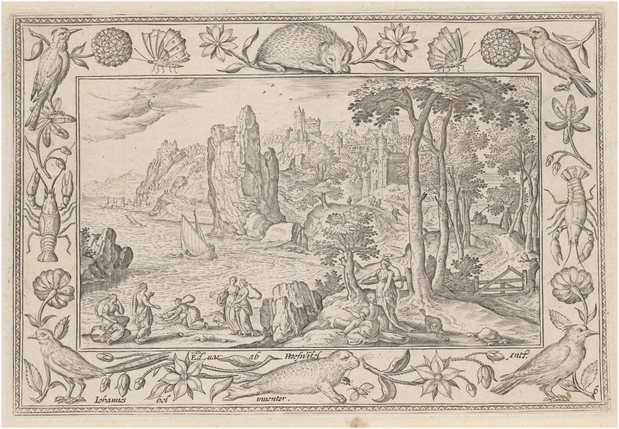 Pharaoh’s Daughter Finding Moses, by Adriaen Collaert, ink, 1584