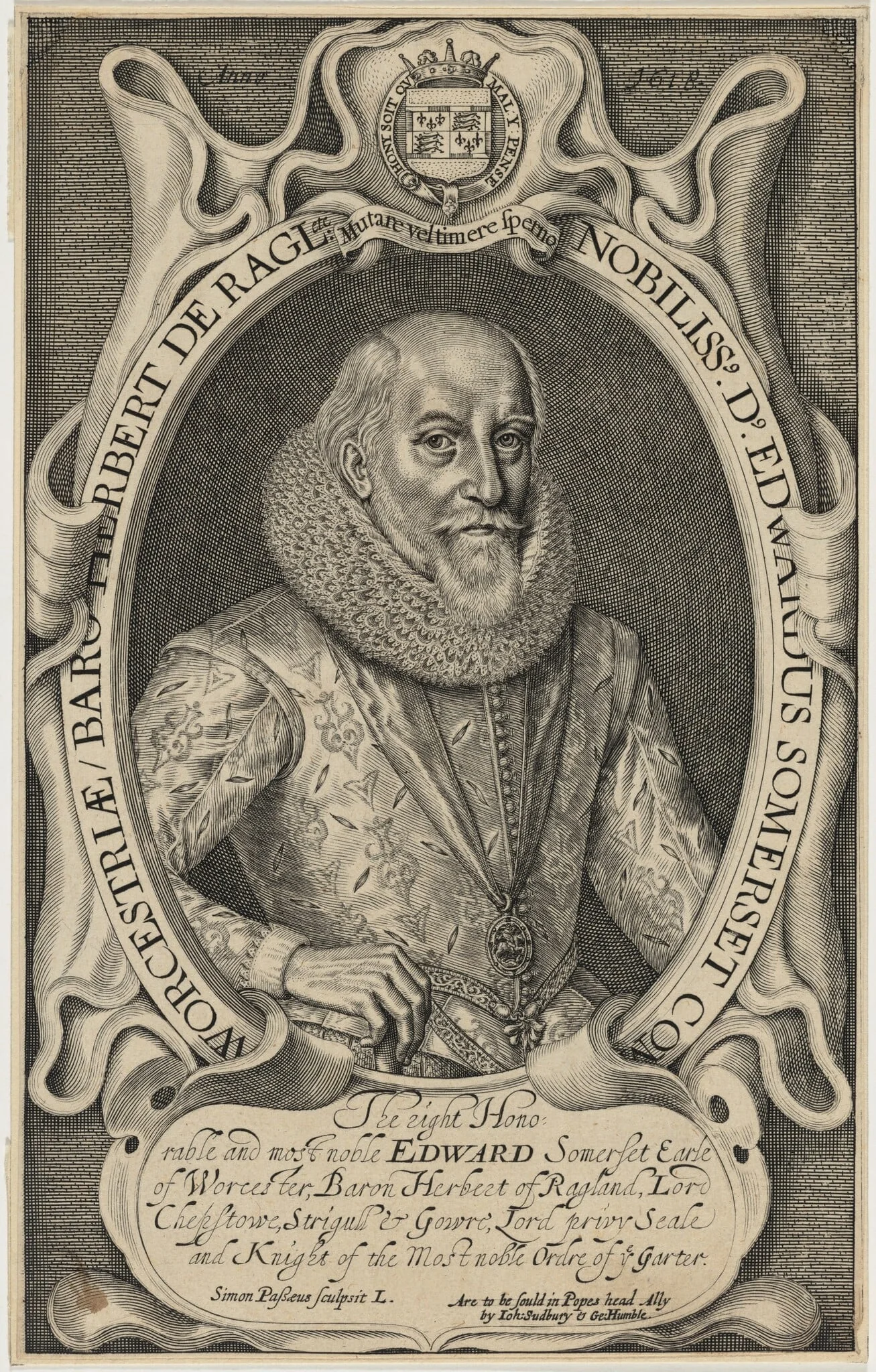 Edward Somerset, Fourth Earl of Worcester, by Simon van de Passe, ink, 1621