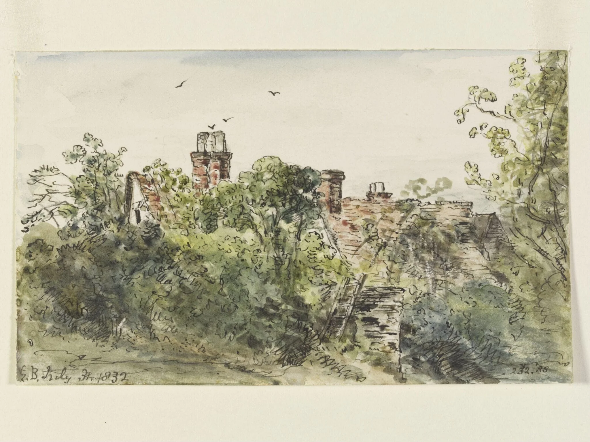 Cottages at East Bergholt, by John Constable, watercolor, 31