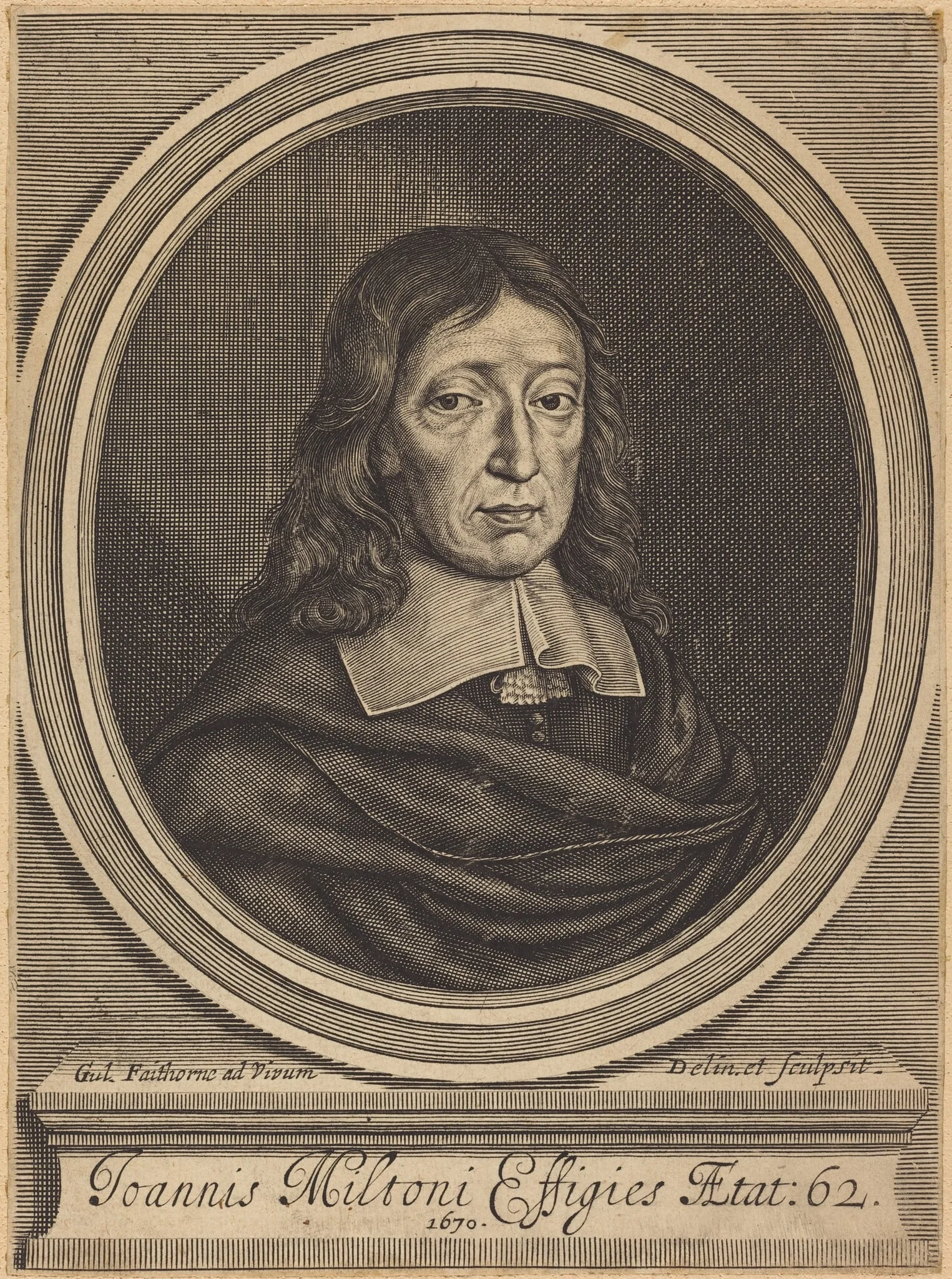 John Milton, by William Faithorne, ink, 1670