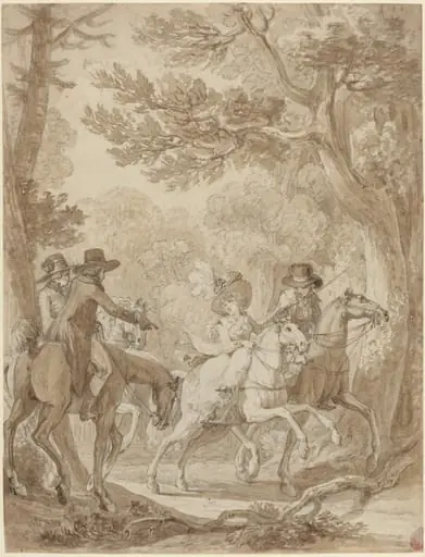 Lady and Gentlemen Riding in a Park