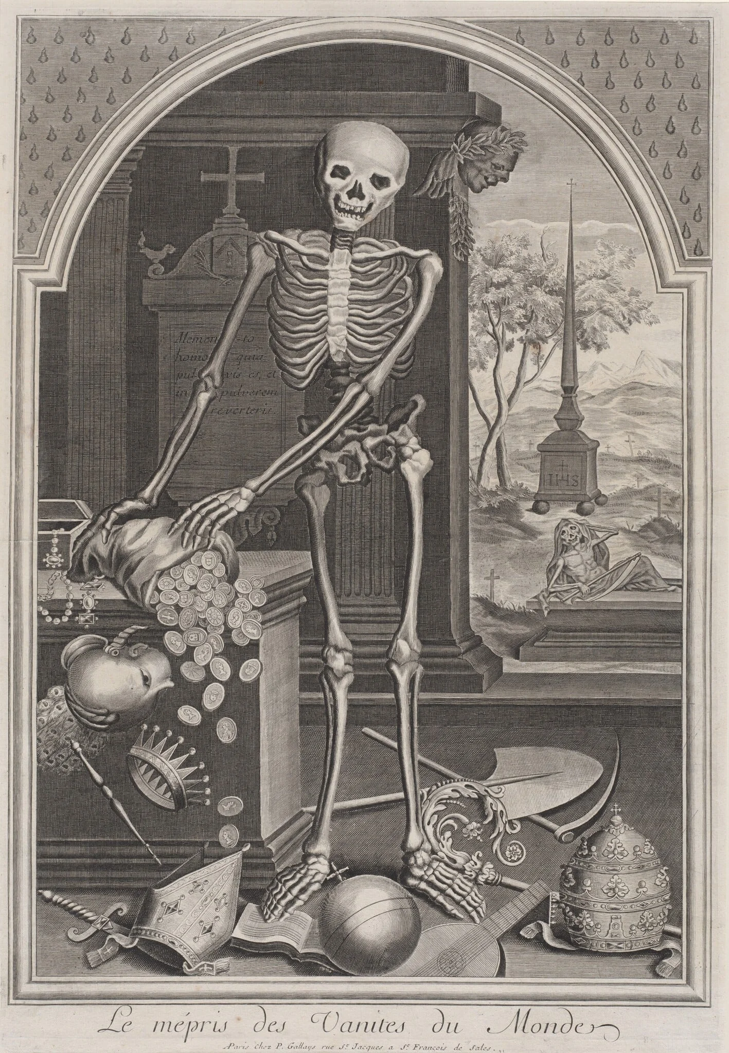 Death with Worldly Vanities, by French 18th Century, ink, 1710