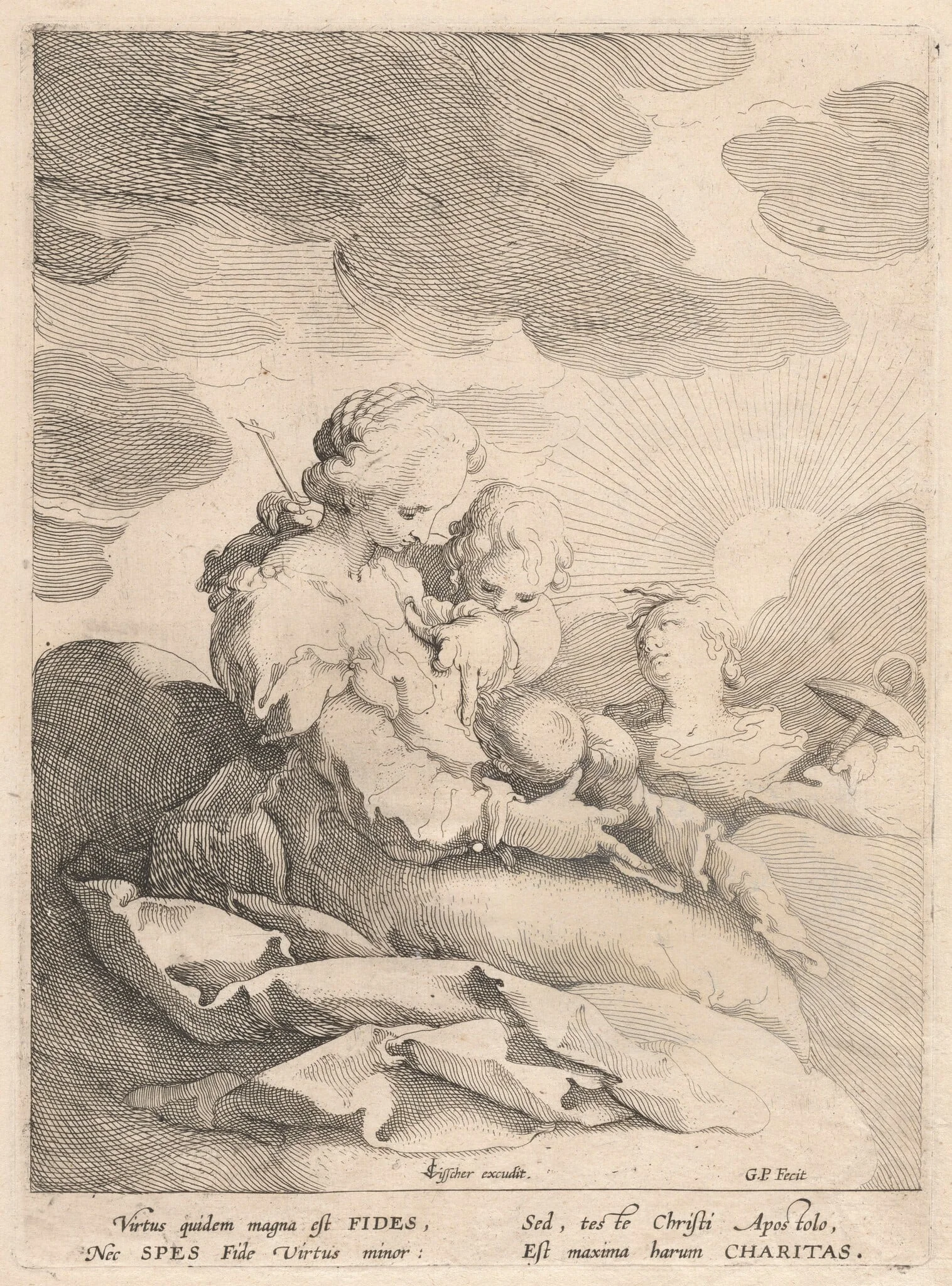 Charity with Faith and Hope, by Gerrit Pietersz Sweelinck, ink, 1593