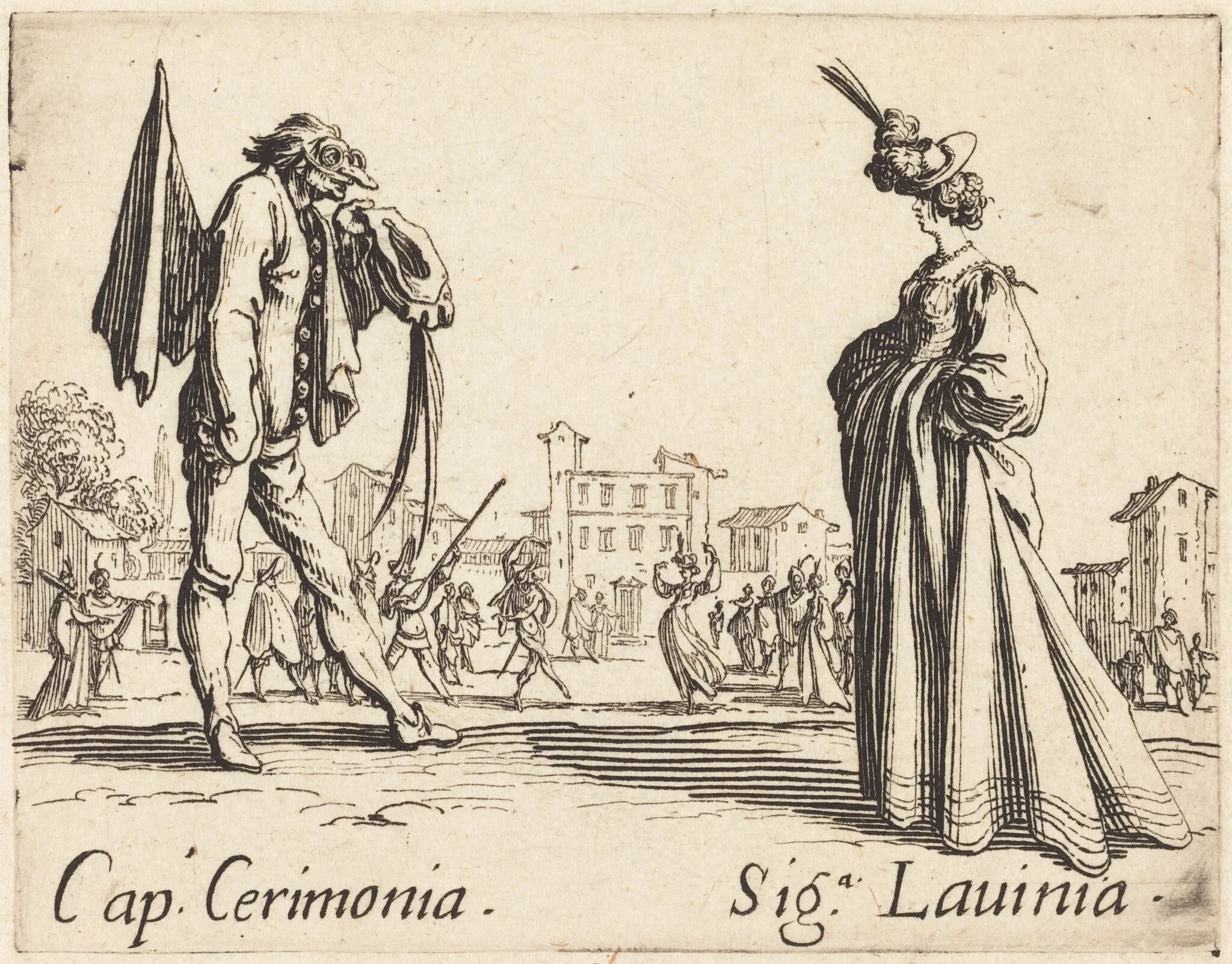 Cap. Cerimonia and Siga. Lavinia, by Jacques Callot, ink, 1622