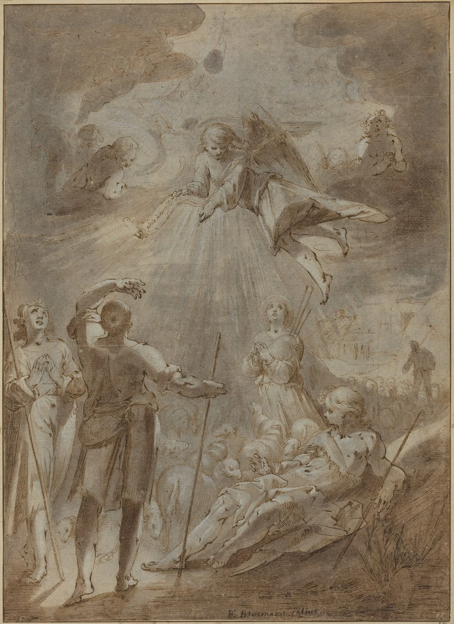 Annunciation to the Shepherds, by Gerrit Pietersz Sweelinck, ink, 1606