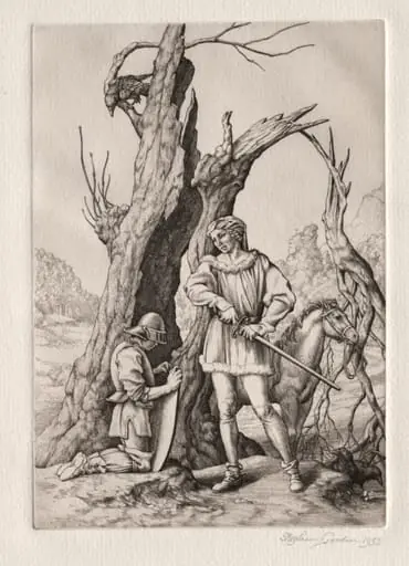 Illustration for "Peronnik the Fool":  Peronnik and Sir Gilles