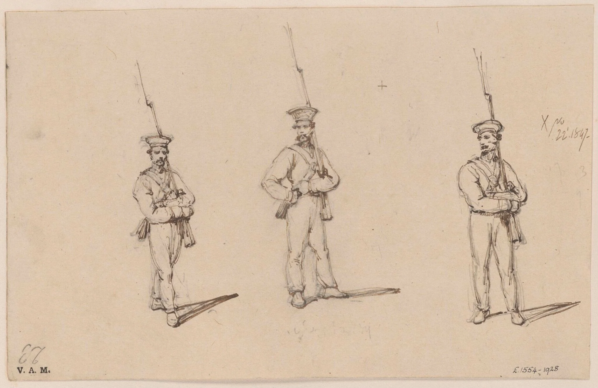 Three drawings of soldiers, by George Chinnery, 13