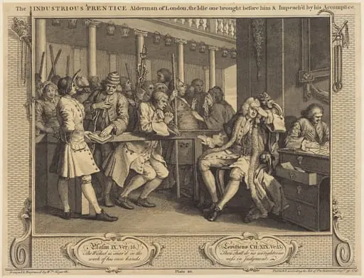 The Industrious 'Prentice Alderman of London,the Idle one brought before him & impea ch'd by his Accomplice