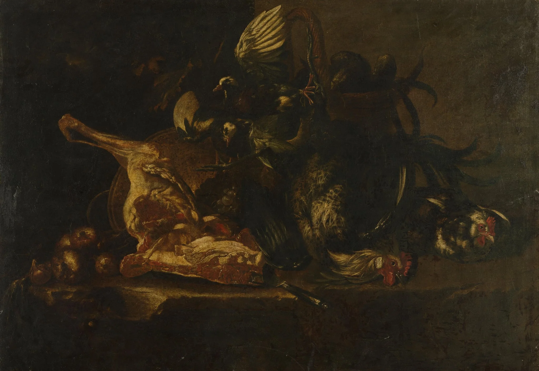 Still life with meat and dead birds, by Unknown, unspecified, 1666