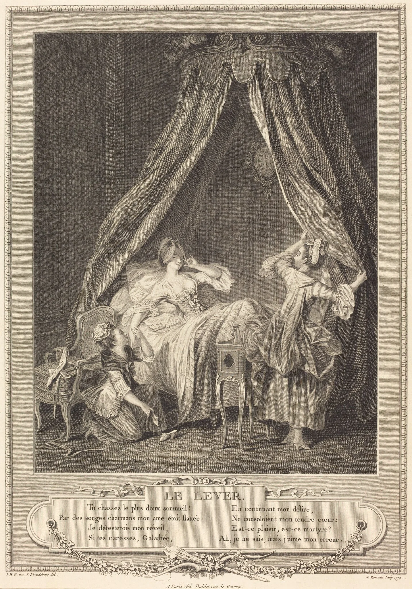 Le lever, by Antoine Louis Romanet, ink, 1774