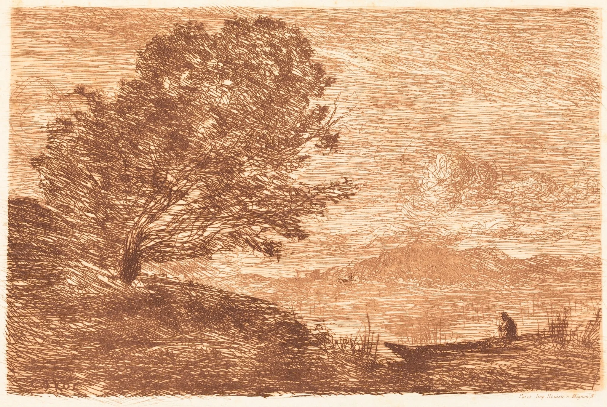 A Lake in the Tyrol (Un lac du Tyrol), by Jean Baptiste Camille Corot, ink, 1863