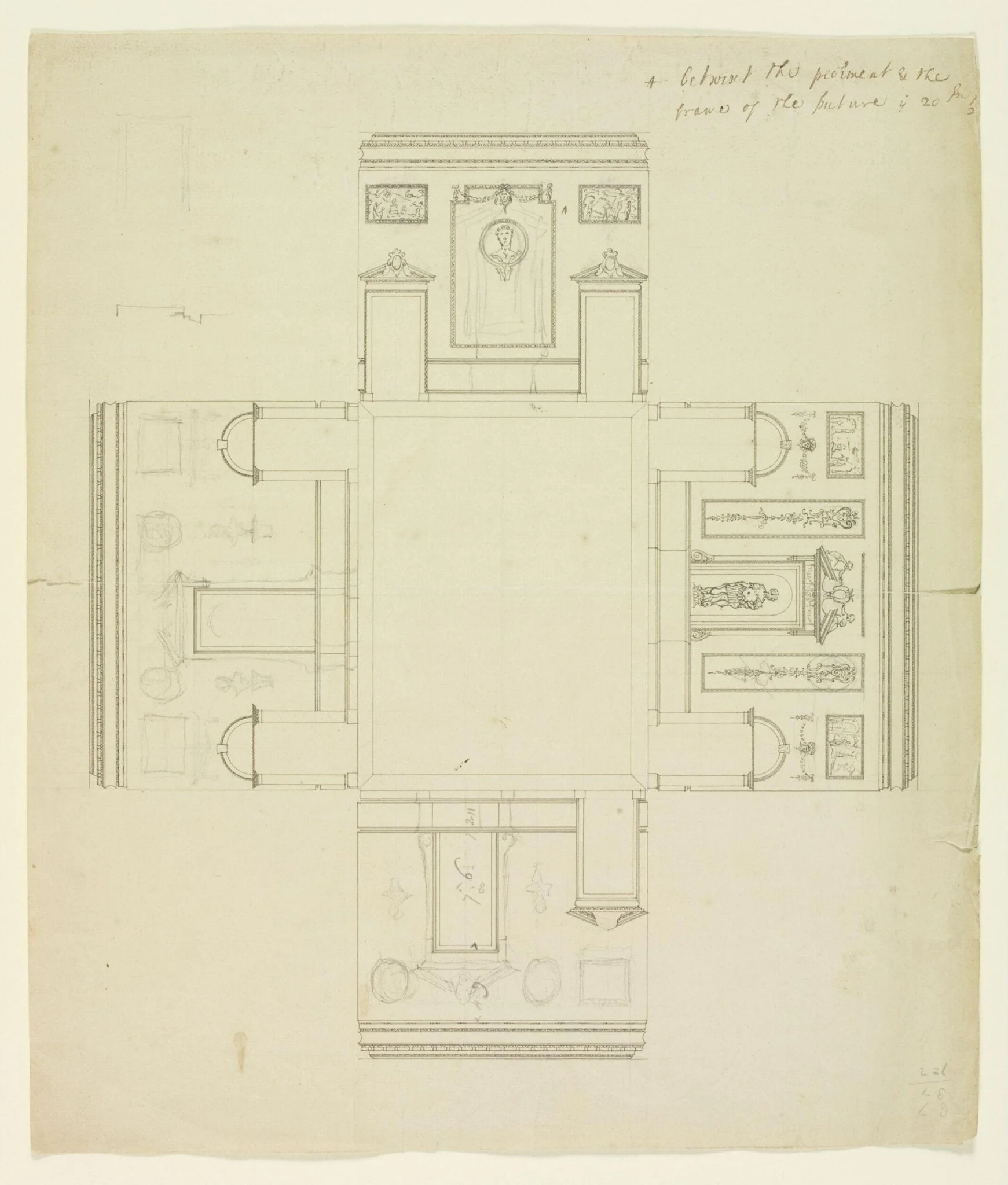 Elevations of the interior walls of the Hall, Combe Bank.