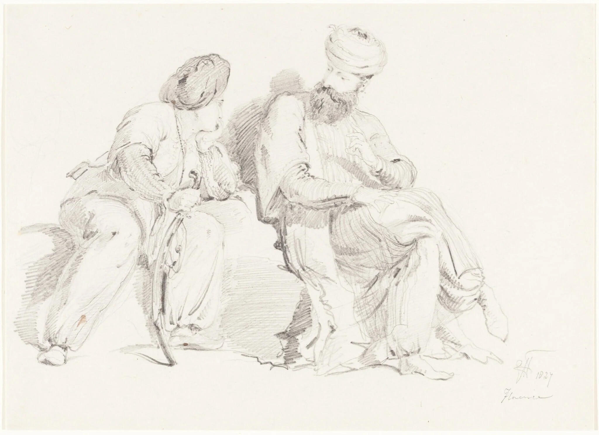 Two Men in Oriental Dress, by George, Sir Hayter, graphite, 1827