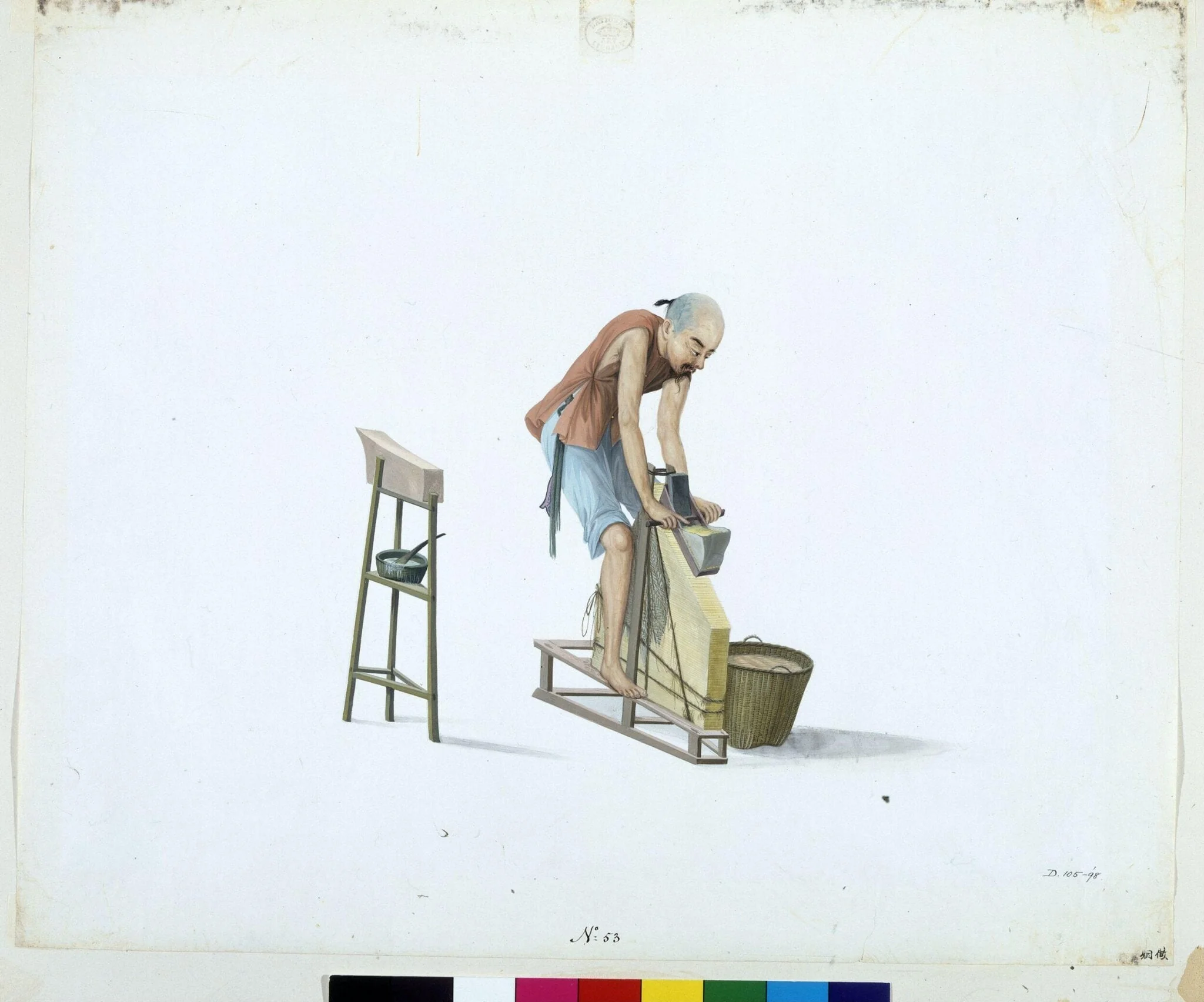 A Tobacco Cutter, by Puqua, paint, 1790