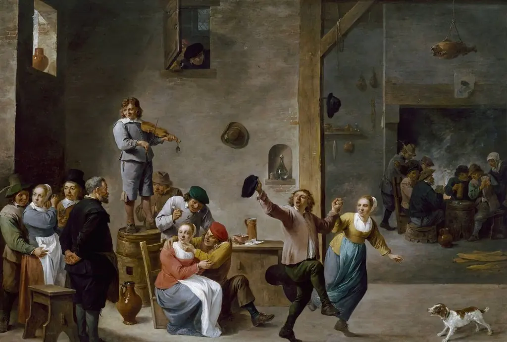 Interior of an inn with dancing peasants