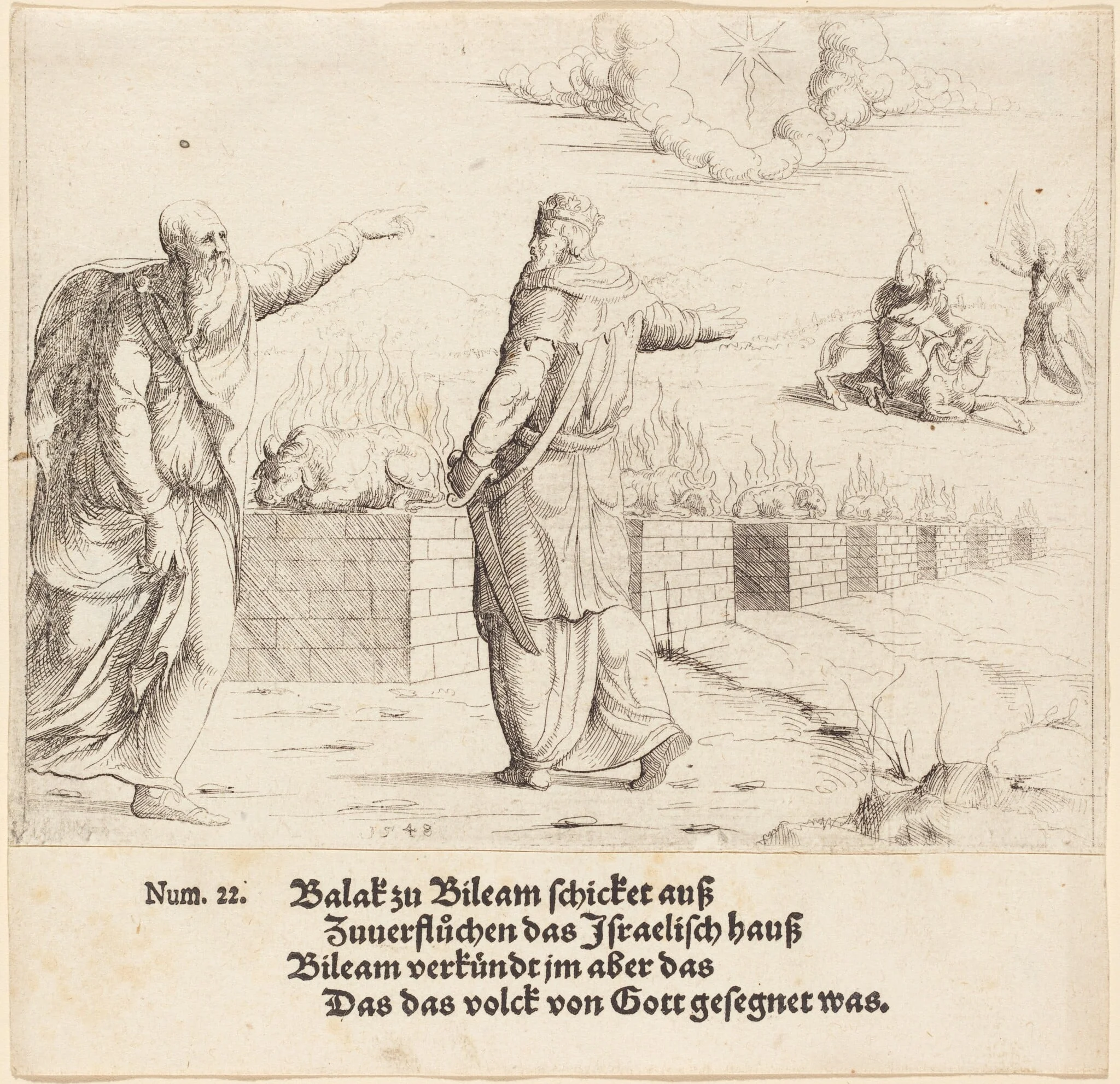 Balak's Sacrifice, and Balaam's Prophecy, by Augustin Hirschvogel, ink, 1548