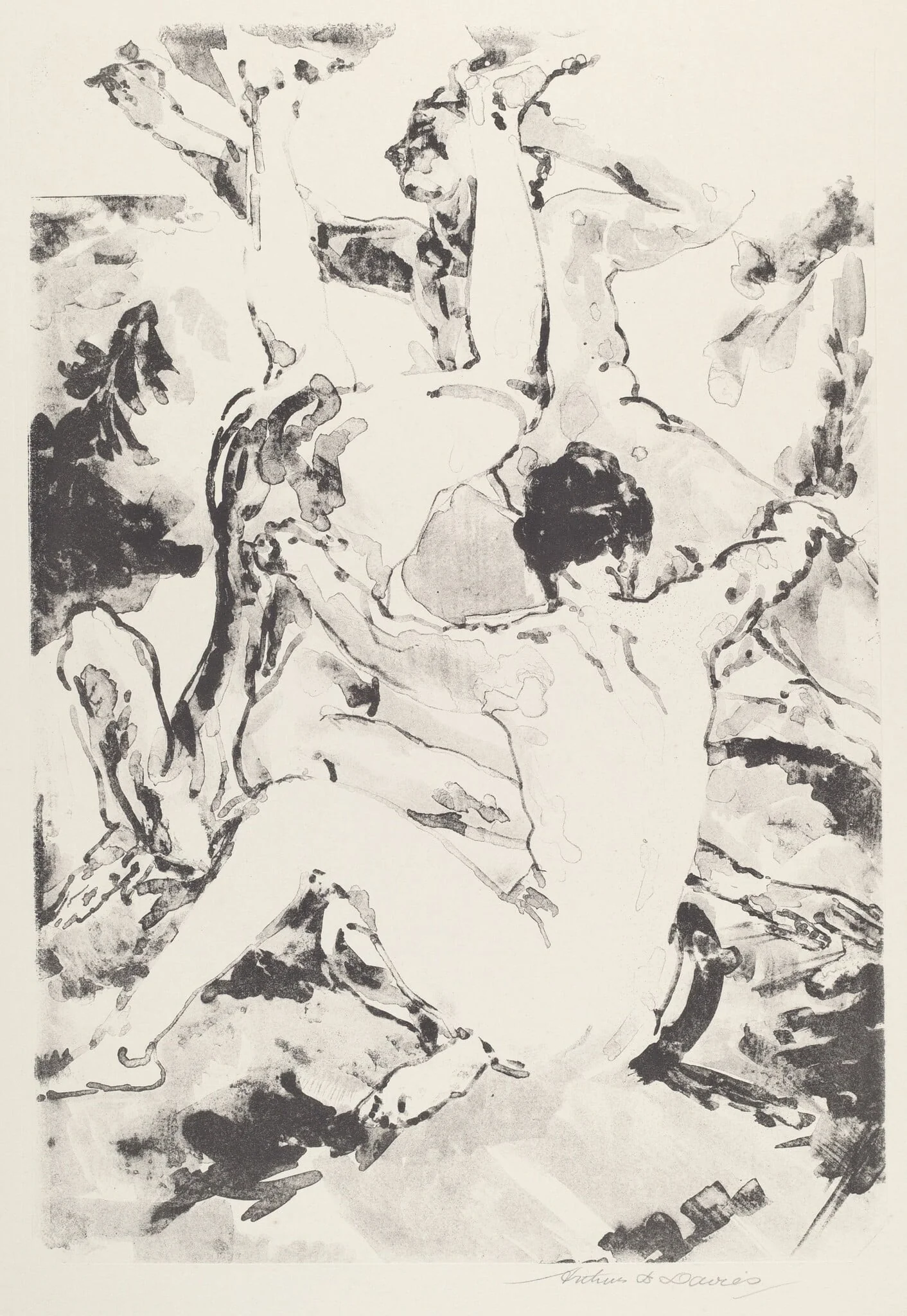 Three Acrobats, by Arthur Bowen Davies, ink, 1920