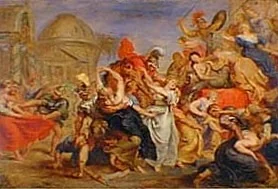 Rape of th Sabinians, by Unknown, oil, 1650