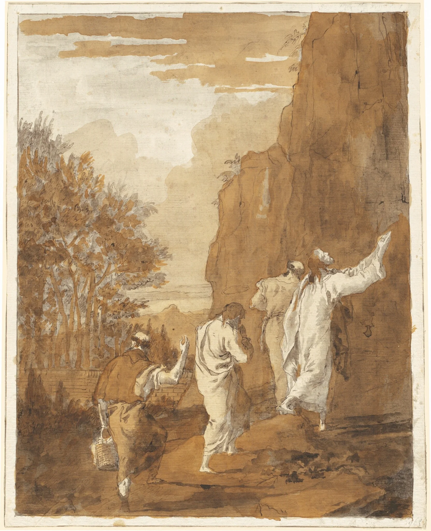 Christ Leading Peter, James, and John to the High Mountain for the Transfiguration, by Giovanni Domenico Tiepolo, ink, 1790