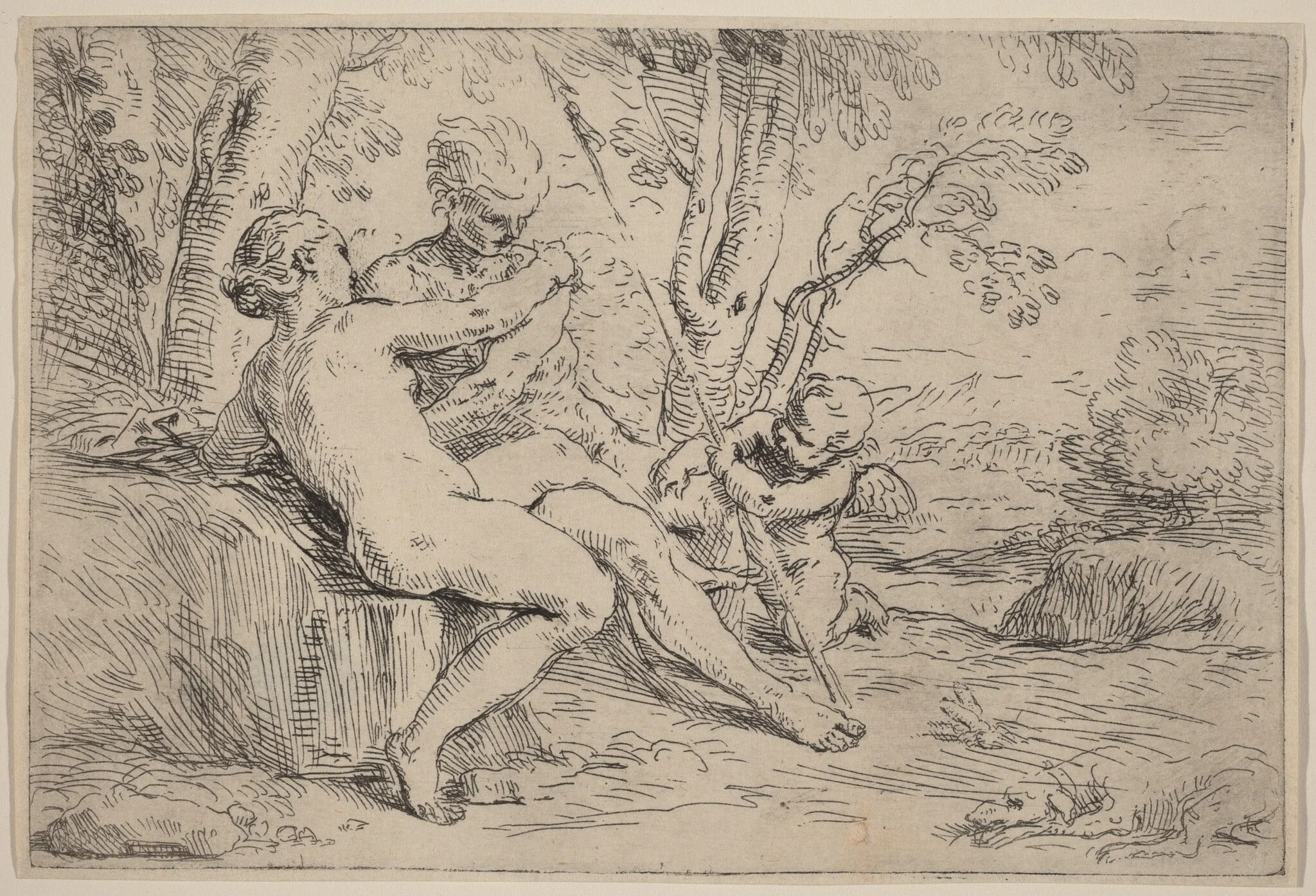 Venus and Adonis, by Simone Cantarini, ink, 1644