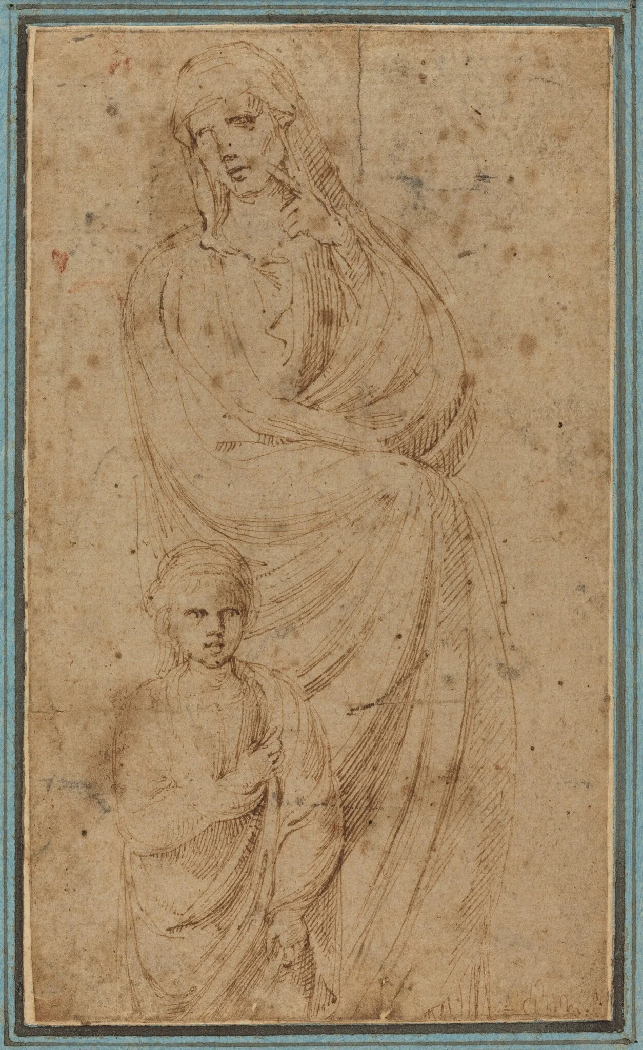 Two Figures, by Girolamo da Carpi, ink, 1528