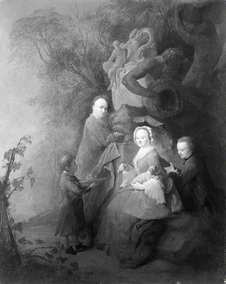 The Artist and his Family in a Park, by Unknown, oil, 1775