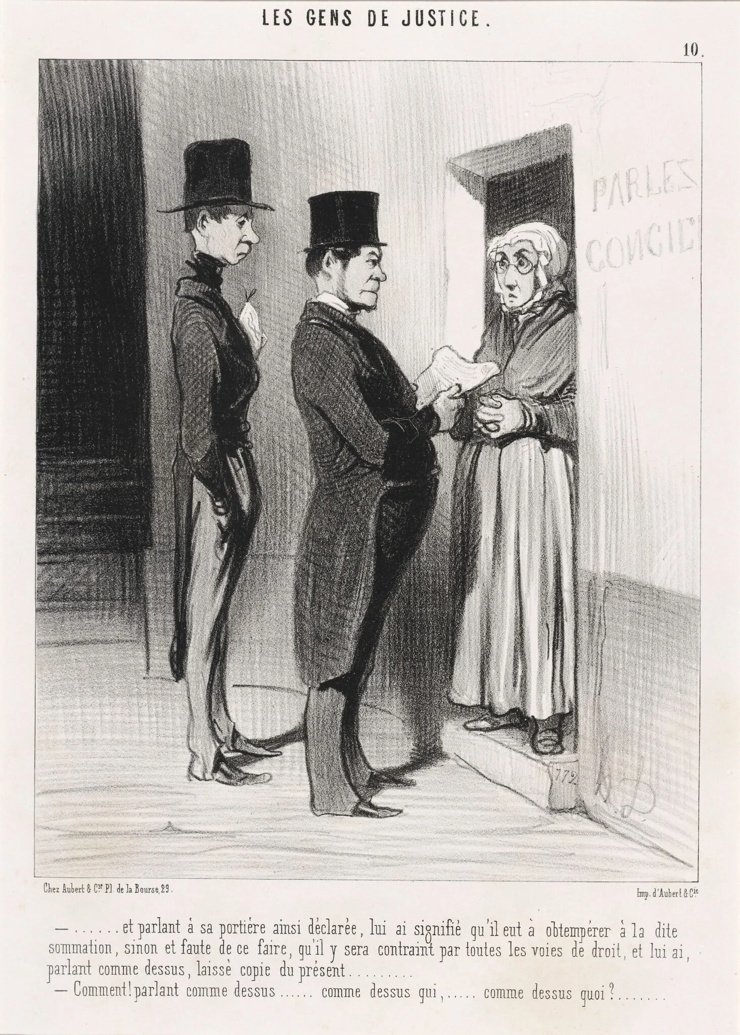 Et parlant a sa portière ainsi déclarée..., by Honoré Daumier, ink, 1845