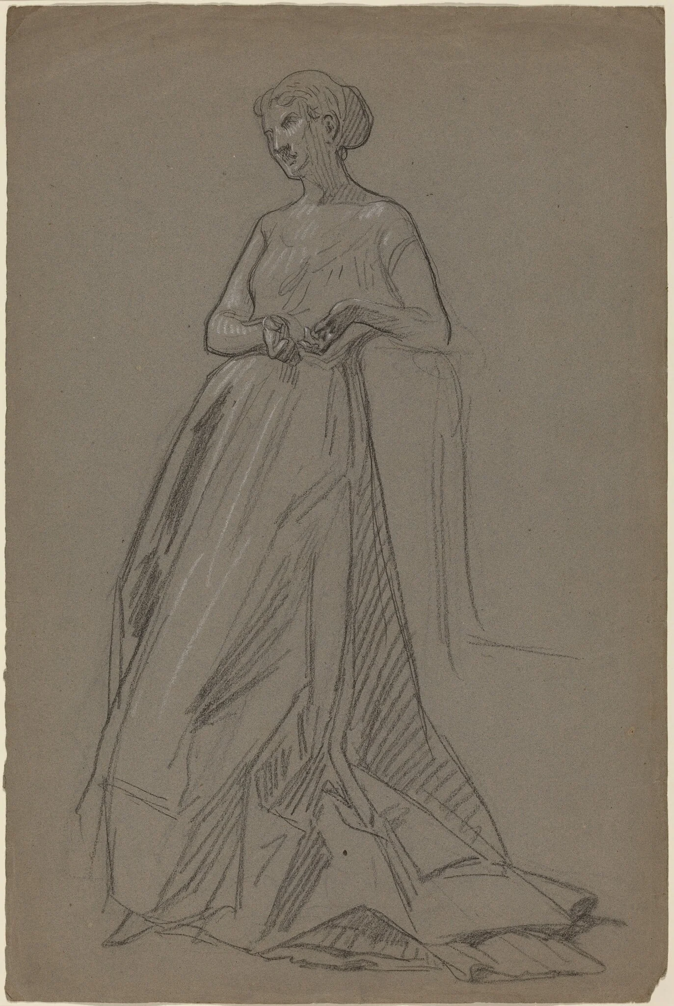 Standing Woman Leaning on Her Elbow, by French 19th Century, chalk, 1894
