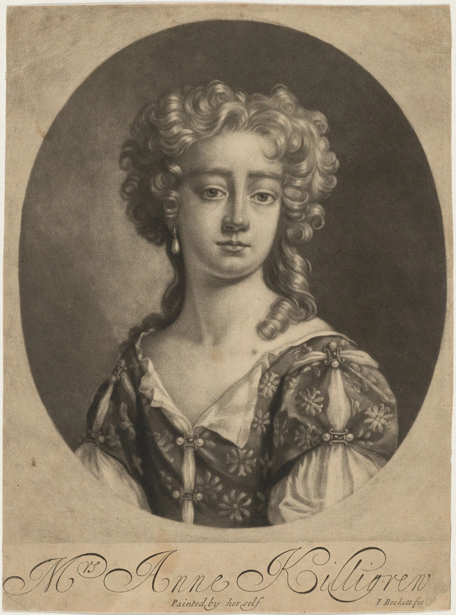 Mrs. Anne Killigrew, by Isaak Beckett, ink, 1686