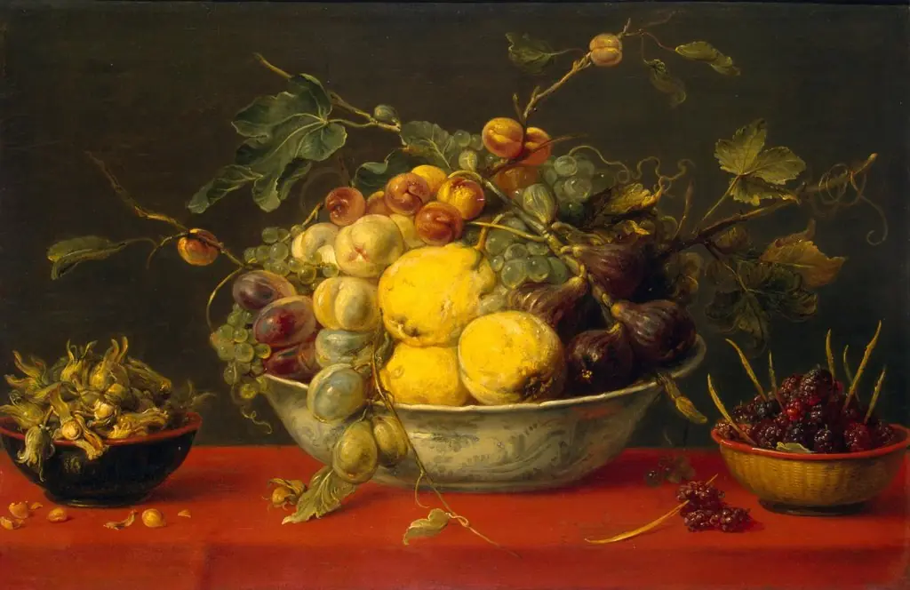 Fruit in a Bowl on a Red Cloth