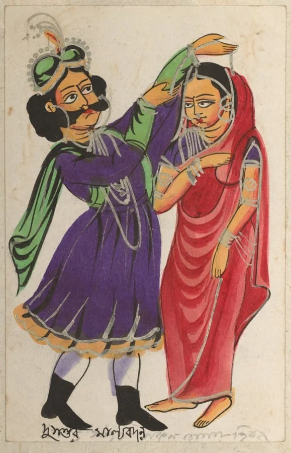 Dusmanta Garlanding Shakumtala, by Unknown, unspecified, 1890