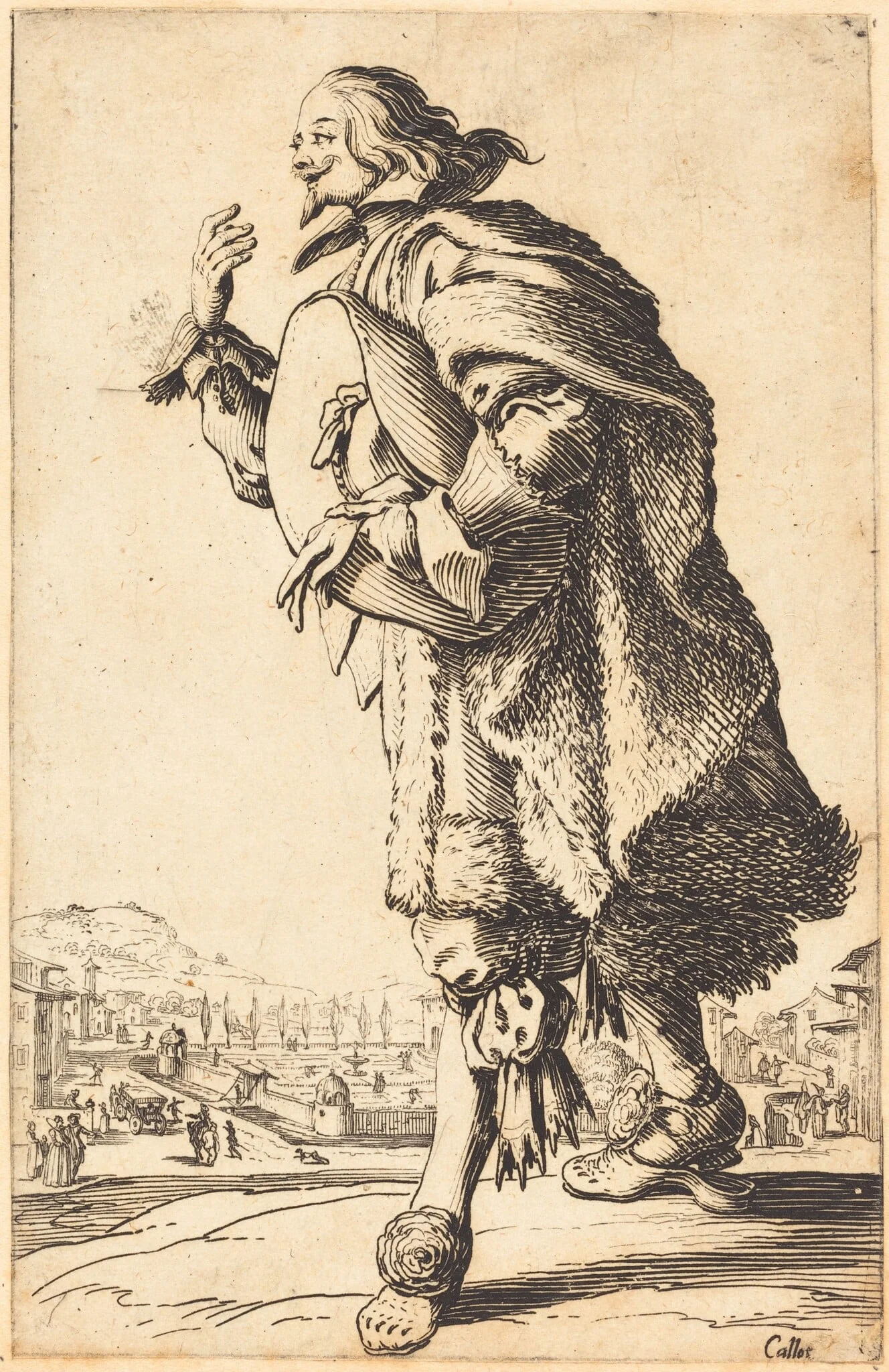 Noble Man with Felt Hat, Bowing, by Jacques Callot, ink, 1622