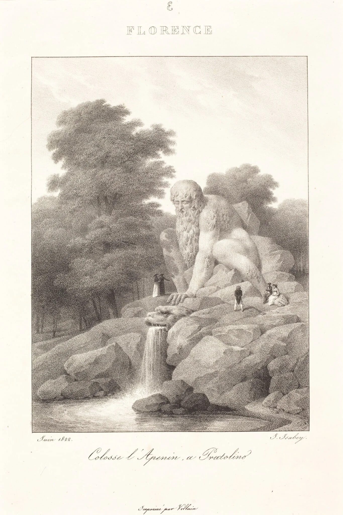 Colossus L'Apenin, Pratolino, by Jean-Baptiste Isabey, ink, 1822