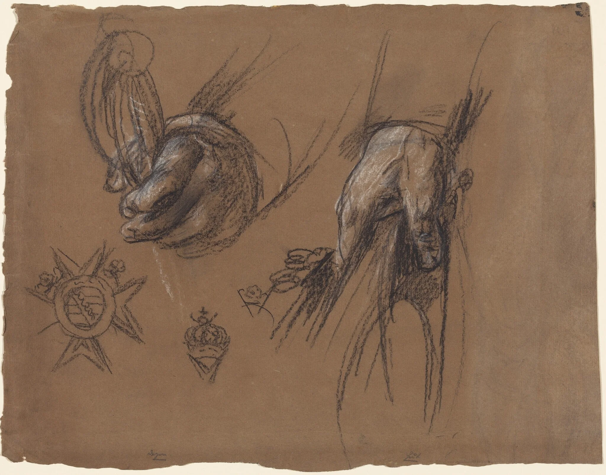 Hands Holding a Sword and a Tricorn, by Anton Graff, charcoal, 1790