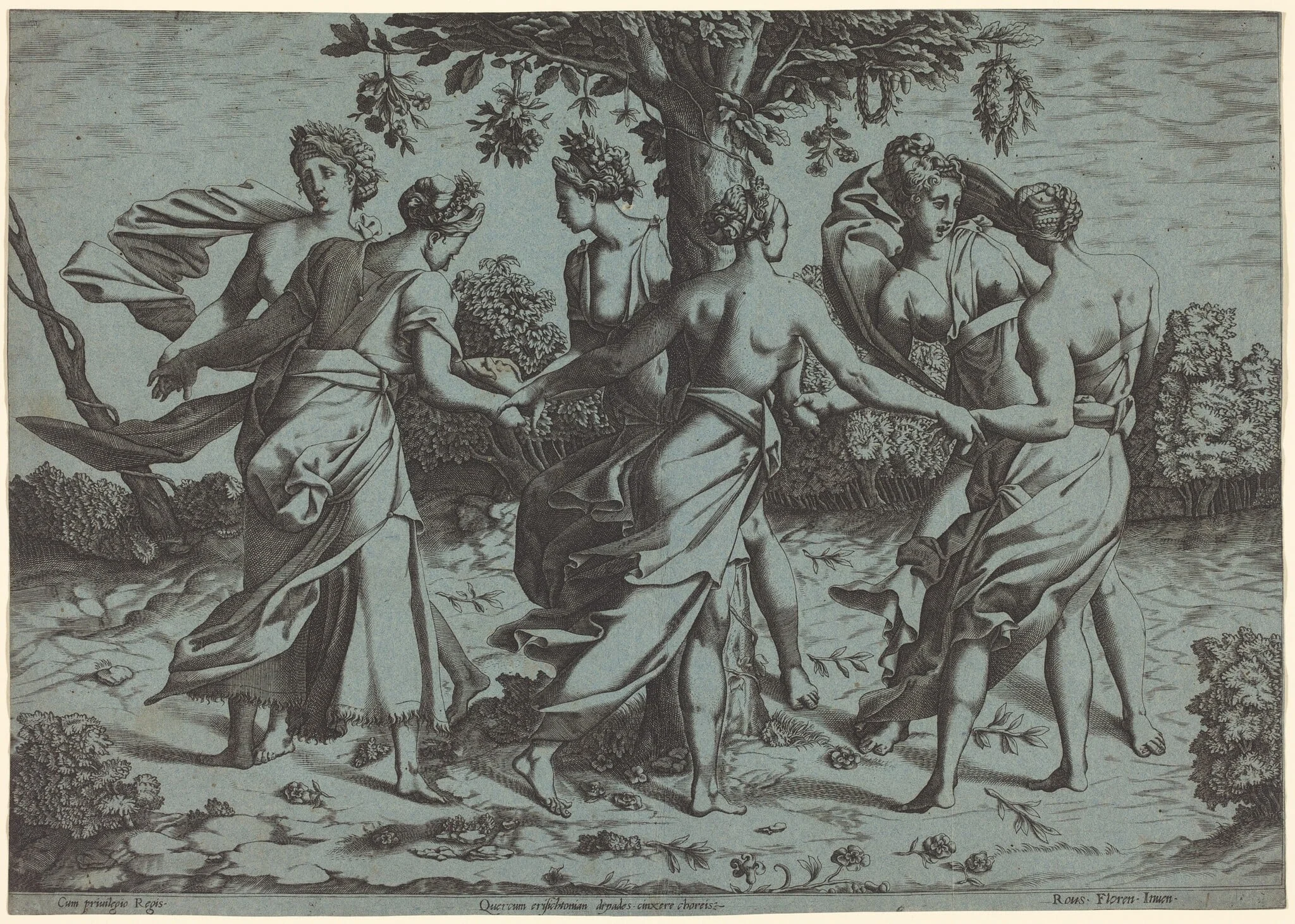 Dance of the Dryades, by French 16th Century, ink, 1550