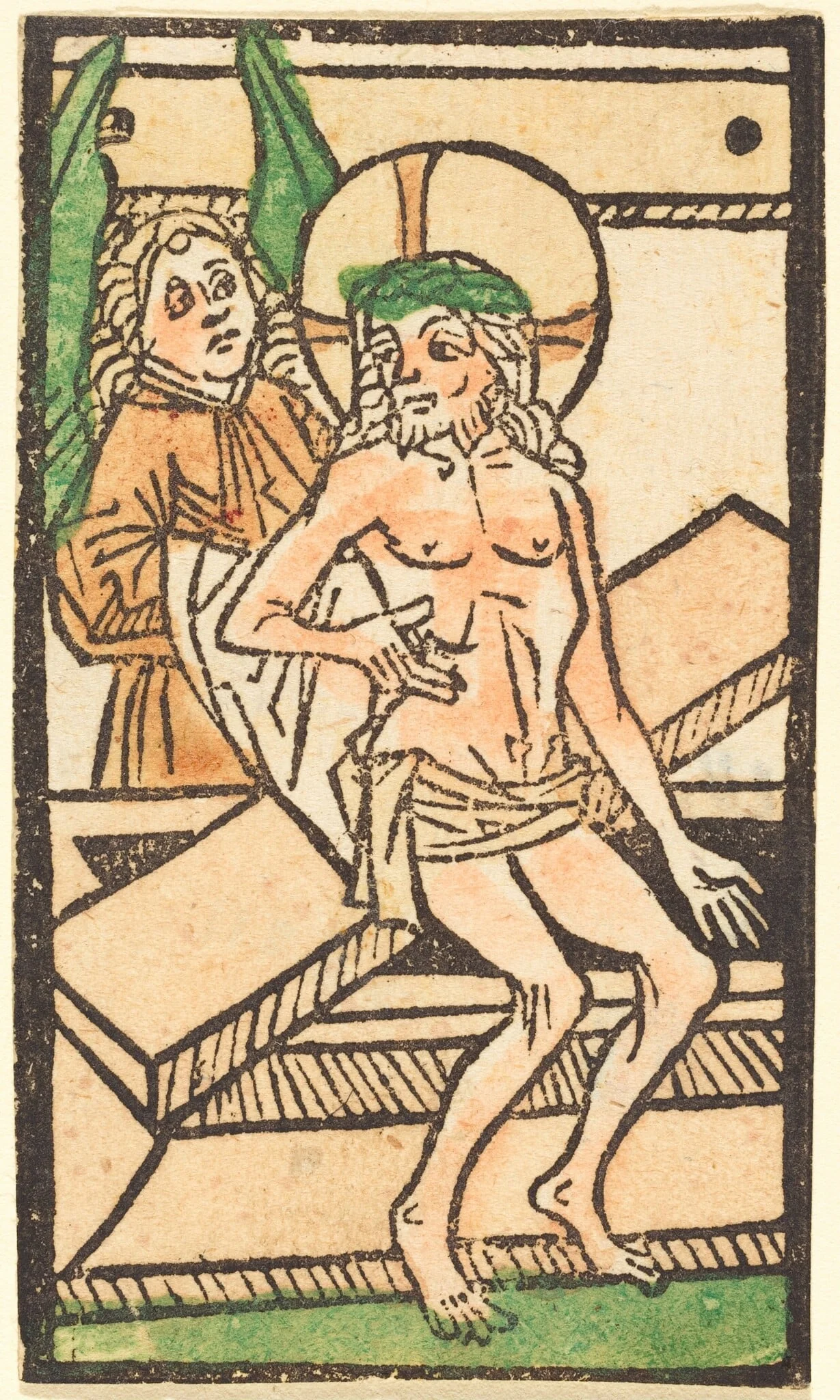 Christ Sitting on His Tomb with One Angel, by German 15th Century, ink, 1475
