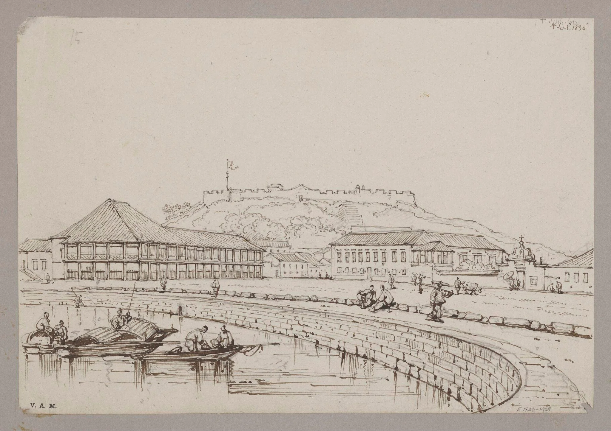 Houses of Mr. Whiteman ("the forty-pillared house") and Captain Elliott, and Monte Fort, Macao, by George Chinnery, 6