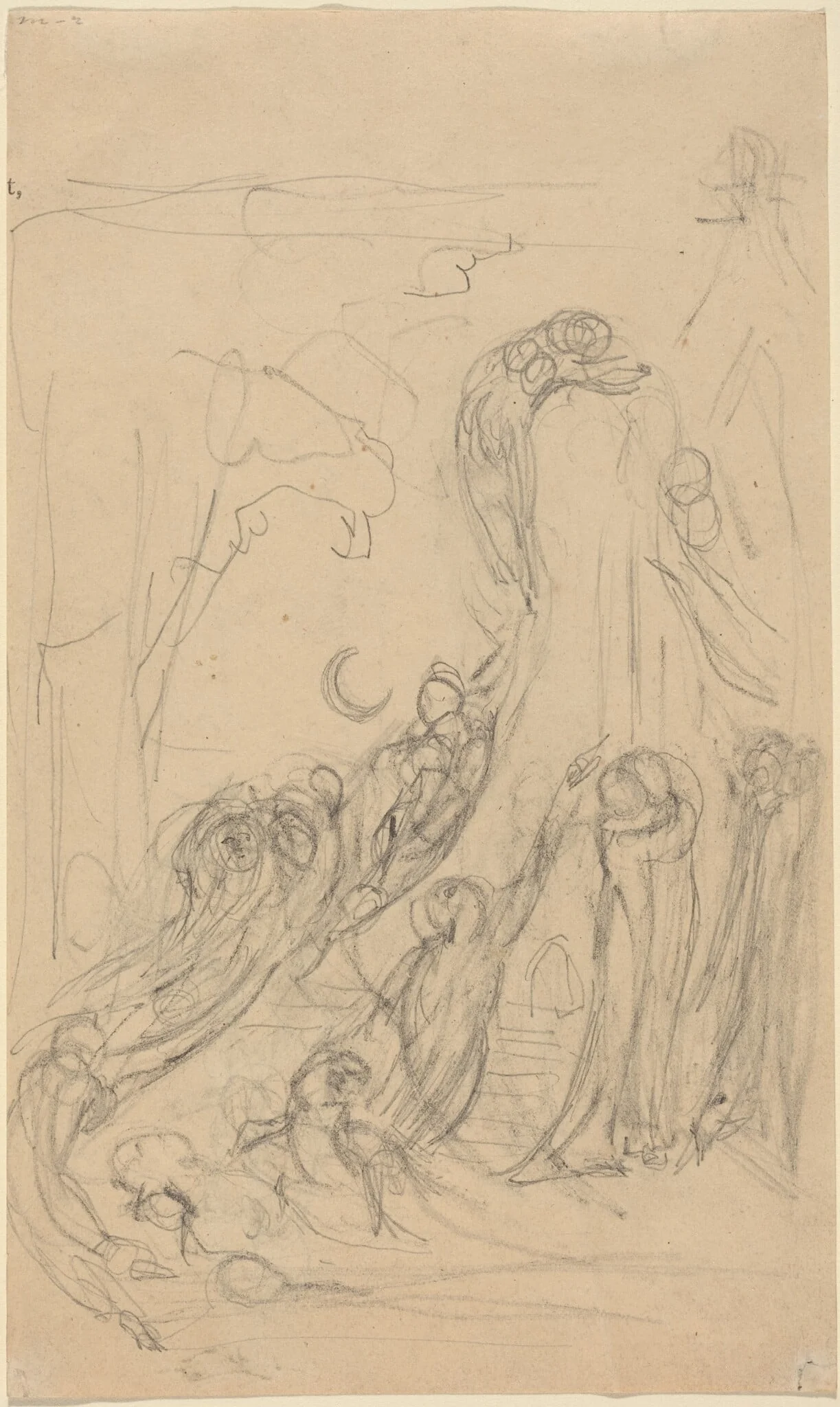 A Resurrection Scene (The Gambols of Ghosts) [recto], by William Blake, graphite, 1806