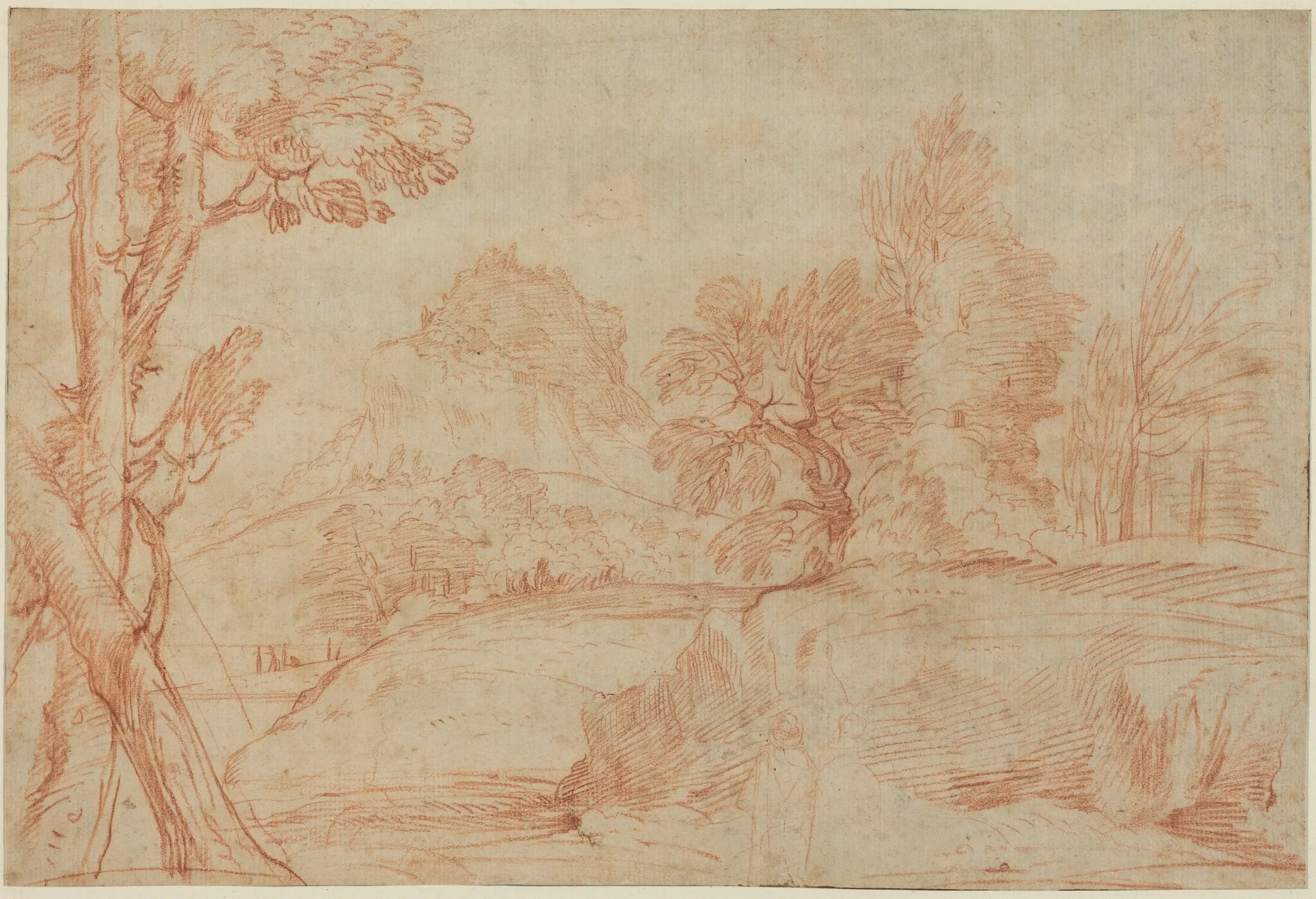 Classical Landscape, by Giovanni Angelo Canini, chalk, 1638