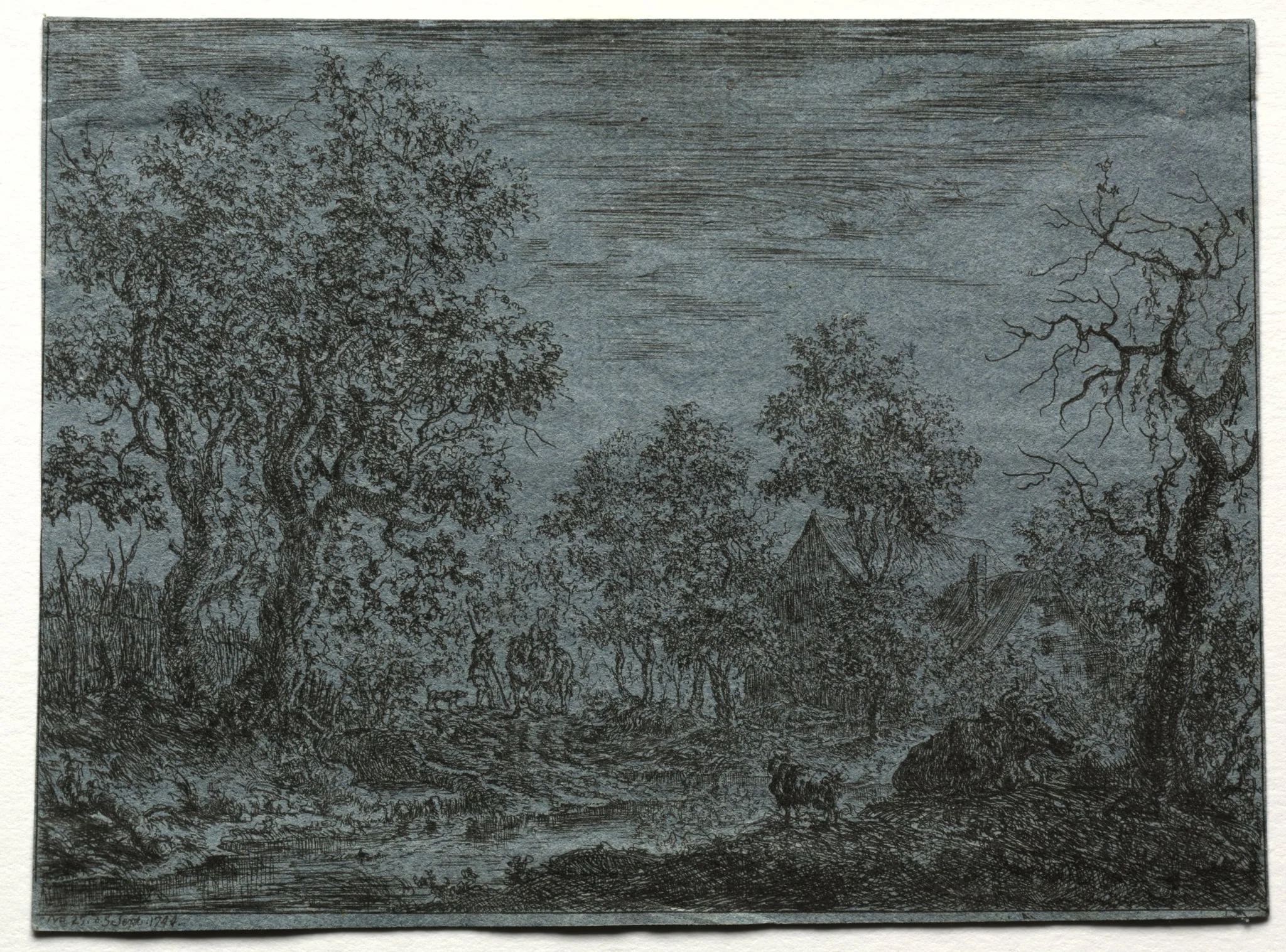 A Small River in the Foreground with a Cow and Goat