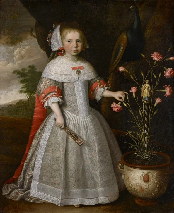 A Four-year-old Girl with a Pot of Carnations